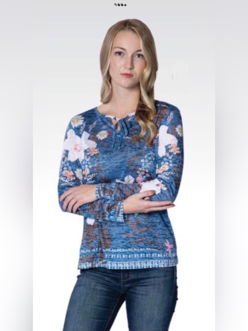 Papa Vancouver Lightweight Printed Tied Neck Blouse